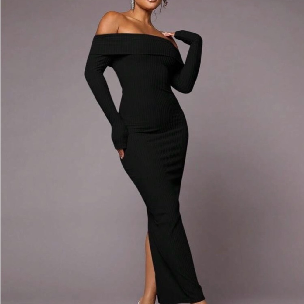 Shein Black Off-Shoulder Maxi Dress